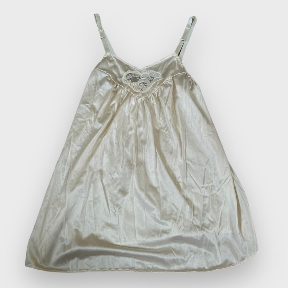 Vintage White / Cream Satin Slip - Size Small - Picture 4 of 8